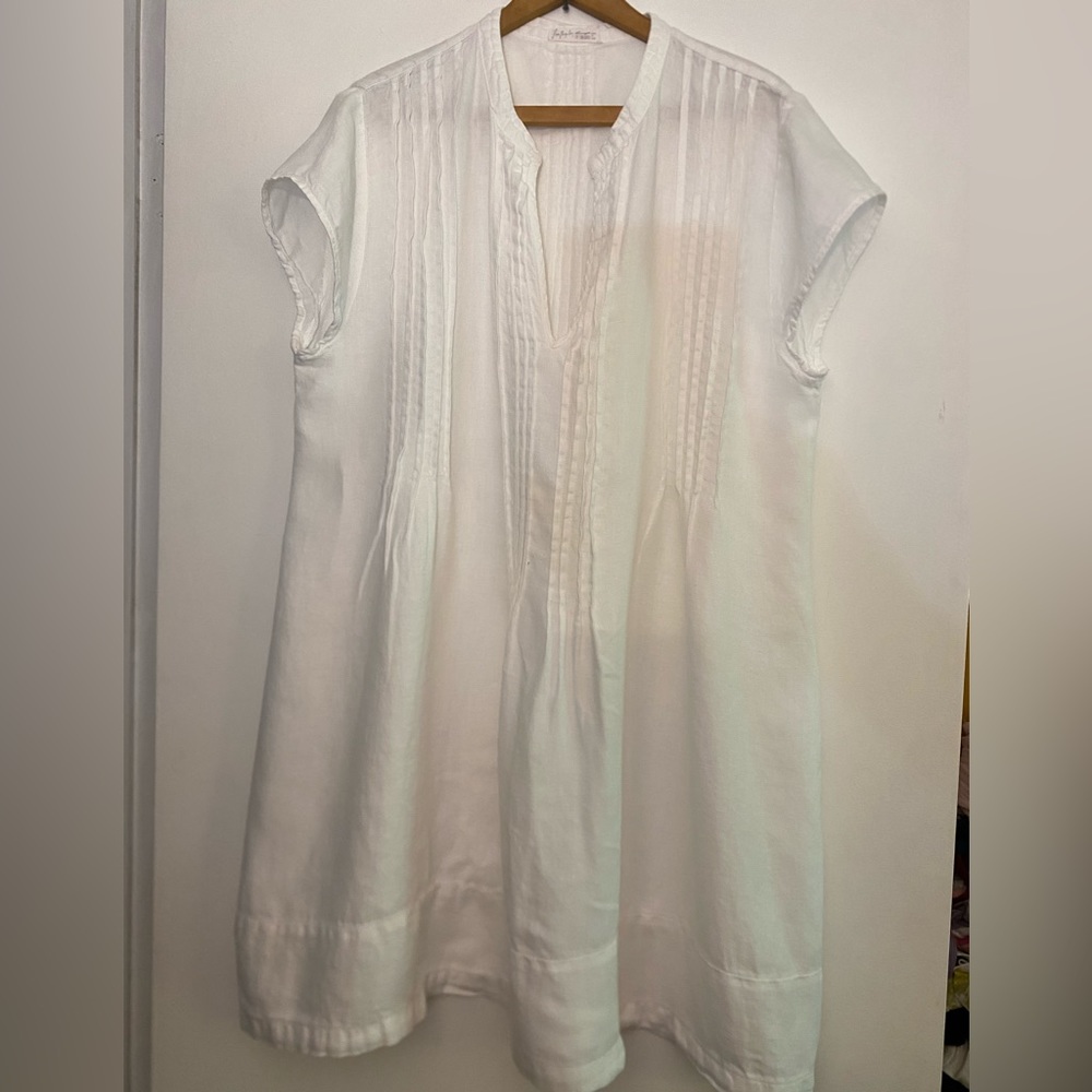 Free People x C P Shades River White Linen Dress L Tunic Mini